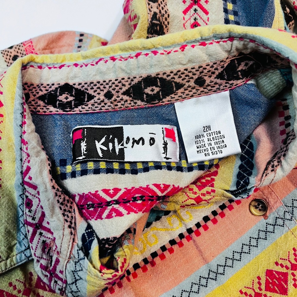 KIKOMO Button Down‎ Shirt 22W Tribal Boho Print Cotton Embroidered - Picture 5 of 7